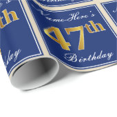 Elegant, blauw, Faux Gold 47th Birthday + naam Cadeaupapier (Rol Hoek)