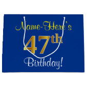 Elegant, blauw, Faux Gold 47th Birthday + naam Groot Cadeauzakje (Voorkant)