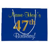 Elegant, blauw, Faux Gold 47th Birthday + naam Groot Cadeauzakje (Achterkant)