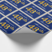 Elegant, blauw, Faux Gold 48th Birthday + naam Cadeaupapier (Hoek)