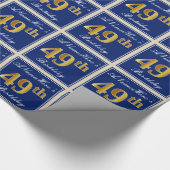 Elegant, blauw, Faux Gold 49th Birthday + naam Cadeaupapier (Hoek)
