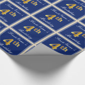 Elegant, blauw, Faux Gold 4th Birthday; aangepaste Cadeaupapier (Hoek)