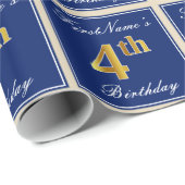 Elegant, blauw, Faux Gold 4th Birthday; aangepaste Cadeaupapier (Rol Hoek)