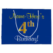 Elegant, blauw, Faux Gold 4th Birthday; aangepaste Groot Cadeauzakje (Achterkant)