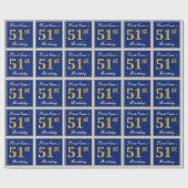 Elegant, blauw, Faux Gold 51st Birthday + naam Cadeaupapier (Vlak)