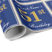 Elegant, blauw, Faux Gold 51st Birthday + naam Cadeaupapier (Rol Hoek)
