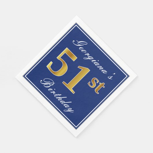 Elegant Blauw, Faux Gold 51st Verjaardag; Aangepas Servet (Hoek)