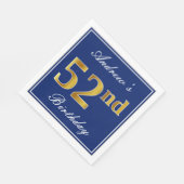 Elegant Blauw, Faux Gold 52e Verjaardag; Aangepast Servet (Hoek)