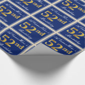 Elegant, blauw, Faux Gold 52e verjaardag + naam Cadeaupapier (Hoek)