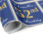 Elegant, blauw, Faux Gold 52e verjaardag + naam Cadeaupapier (Rol Hoek)