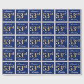 Elegant, blauw, Faux Gold 53rd Birthday + naam Cadeaupapier (Vlak)