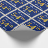 Elegant, blauw, Faux Gold 54th Birthday + naam Cadeaupapier (Hoek)