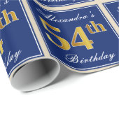 Elegant, blauw, Faux Gold 54th Birthday + naam Cadeaupapier (Rol Hoek)