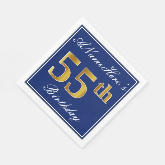 Elegant Blauw, Faux Gold 55e Verjaardag; Aangepast Servetten (Hoek)