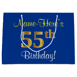 Elegant, blauw, Faux Gold 55th Birthday + naam Groot Cadeauzakje