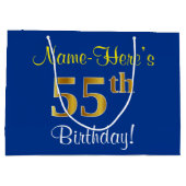 Elegant, blauw, Faux Gold 55th Birthday + naam Groot Cadeauzakje (Achterkant)