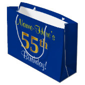 Elegant, blauw, Faux Gold 55th Birthday + naam Groot Cadeauzakje (Achterkant Gekanteld)