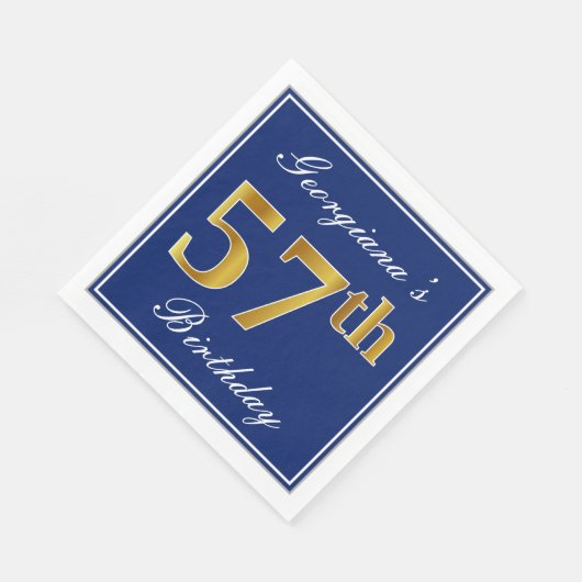 Elegant Blauw, Faux Gold 57e Verjaardag; Aangepast Servet (Hoek)
