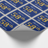 Elegant, blauw, Faux Gold 58th Birthday + naam Cadeaupapier (Hoek)