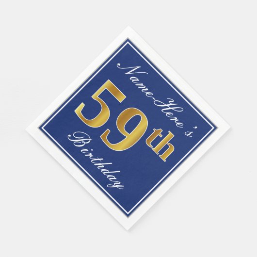 Elegant Blauw, Faux Gold 59e Verjaardag; Aangepast Servet (Hoek)
