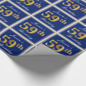 Elegant, blauw, Faux Gold 59th Birthday + naam Cadeaupapier (Hoek)