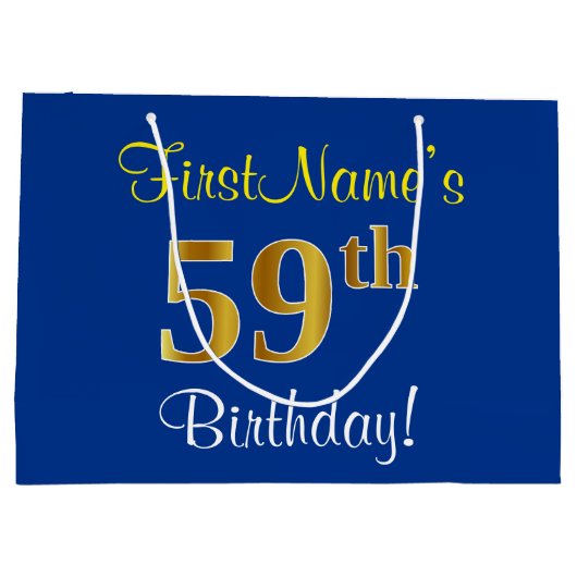 Elegant, blauw, Faux Gold 59th Birthday + naam Groot Cadeauzakje (Achterkant)