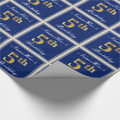 Elegant, blauw, Faux Gold 5th Birthday; aangepaste Cadeaupapier (Hoek)