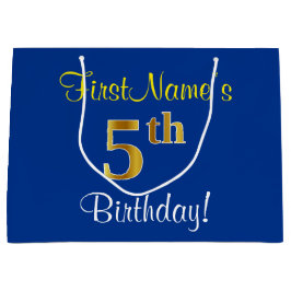 Elegant, blauw, Faux Gold 5th Birthday; aangepaste Large Cadeautasje