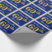 Elegant, blauw, Faux Gold 60th Birthday + naam Cadeaupapier (Hoek)