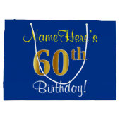 Elegant, blauw, Faux Gold 60th Birthday + naam Groot Cadeauzakje (Achterkant)