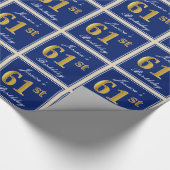 Elegant, blauw, Faux Gold 61st Birthday + naam Cadeaupapier (Hoek)