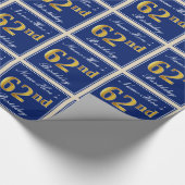 Elegant, blauw, Faux Gold 62e verjaardag + naam Cadeaupapier (Hoek)