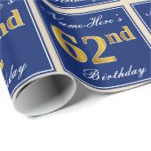 Elegant, blauw, Faux Gold 62e verjaardag + naam Cadeaupapier (Rol Hoek)