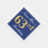 Elegant Blauw, Faux Gold 63e Verjaardag; Aangepast Servet (Hoek)
