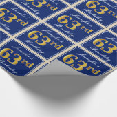 Elegant, blauw, Faux Gold 63rd Birthday + naam Cadeaupapier (Hoek)