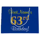 Elegant, blauw, Faux Gold 63rd Birthday + naam Groot Cadeauzakje (Voorkant)