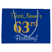 Elegant, blauw, Faux Gold 63rd Birthday + naam Groot Cadeauzakje (Achterkant)