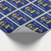 Elegant, blauw, Faux Gold 64th Birthday + naam Cadeaupapier (Hoek)