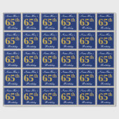 Elegant, blauw, Faux Gold 65th Birthday + naam Cadeaupapier (Vlak)