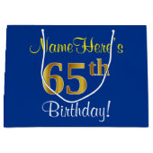 Elegant, blauw, Faux Gold 65th Birthday + naam Large Cadeautasje (Voorkant)