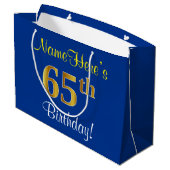 Elegant, blauw, Faux Gold 65th Birthday + naam Large Cadeautasje (Achterkant Gekanteld)