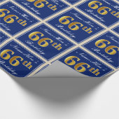 Elegant, blauw, Faux Gold 66th Birthday + naam Cadeaupapier (Hoek)