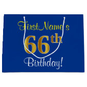 Elegant, blauw, Faux Gold 66th Birthday + naam Large Cadeautasje (Voorkant)