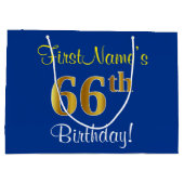 Elegant, blauw, Faux Gold 66th Birthday + naam Large Cadeautasje (Achterkant)