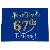 Elegant, blauw, Faux Gold 67th Birthday + naam Groot Cadeauzakje (Voorkant)