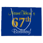 Elegant, blauw, Faux Gold 67th Birthday + naam Groot Cadeauzakje (Achterkant)