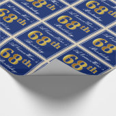 Elegant, blauw, Faux Gold 68th Birthday + naam Cadeaupapier (Hoek)