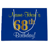 Elegant, blauw, Faux Gold 68th Birthday + naam Large Cadeautasje (Voorkant)