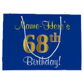 Elegant, blauw, Faux Gold 68th Birthday + naam Large Cadeautasje (Achterkant)