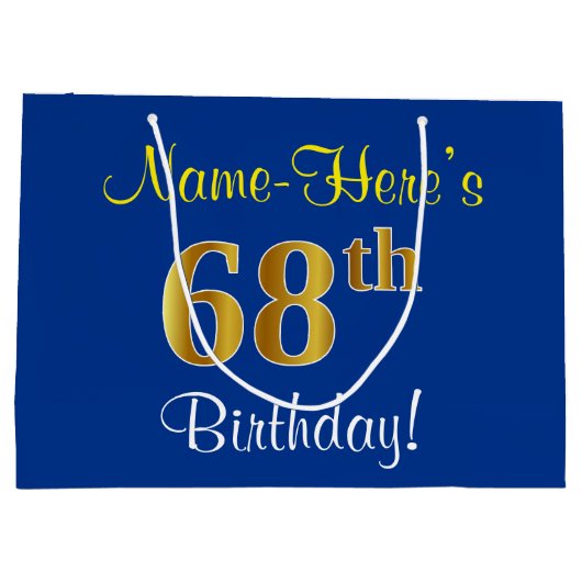 Elegant, blauw, Faux Gold 68th Birthday + naam Large Cadeautasje (Achterkant)